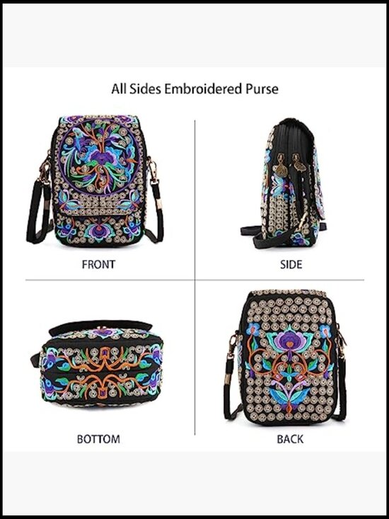 2-Piece Floral Embroidered Backpack & Crossbody Bag Set Canvas Travel School